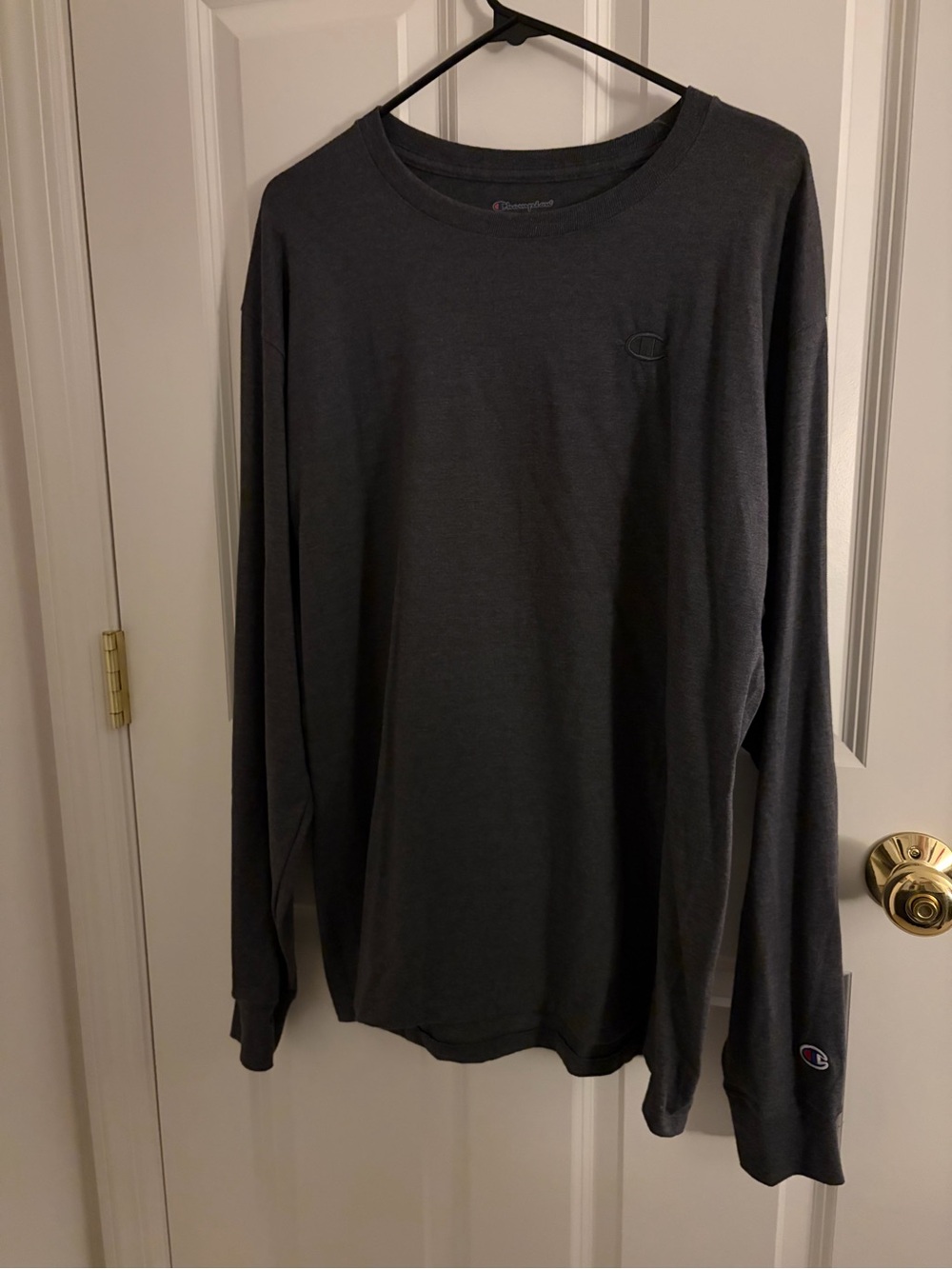 Champion Men's Long-Sleeve Crew Tee in Charcoal